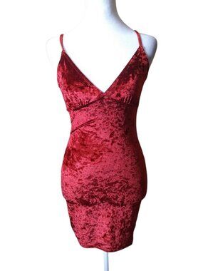 Joe & Elle Women's Size Medium Crushed Velvet Mini Dress Bodycon Babydoll Red